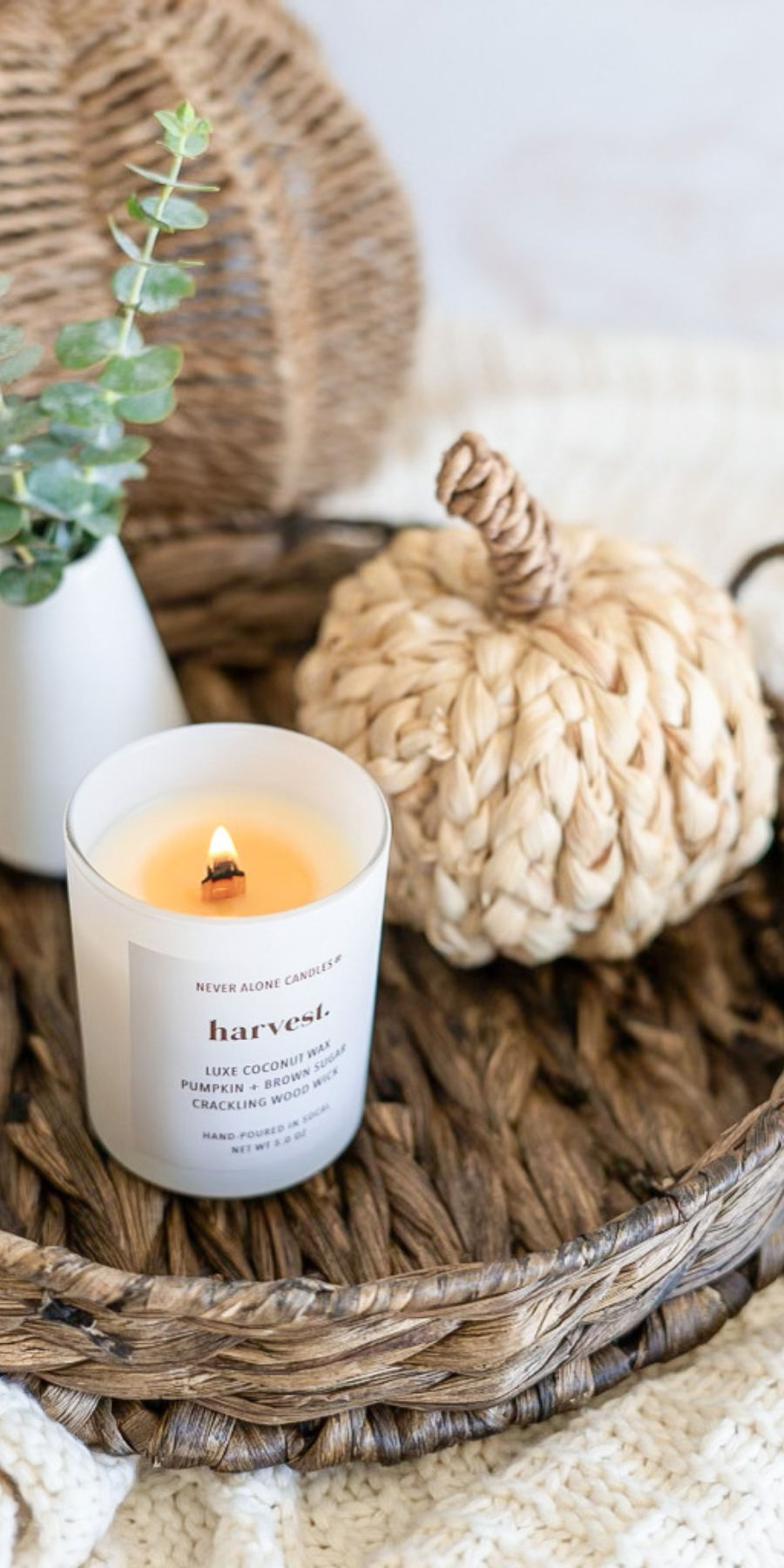 pumpkin and brown sugar scented candle made with coconut wax and wood wick