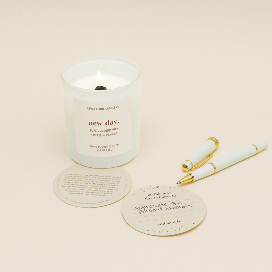 New Day candle packaged as a meaningful gift for new beginnings