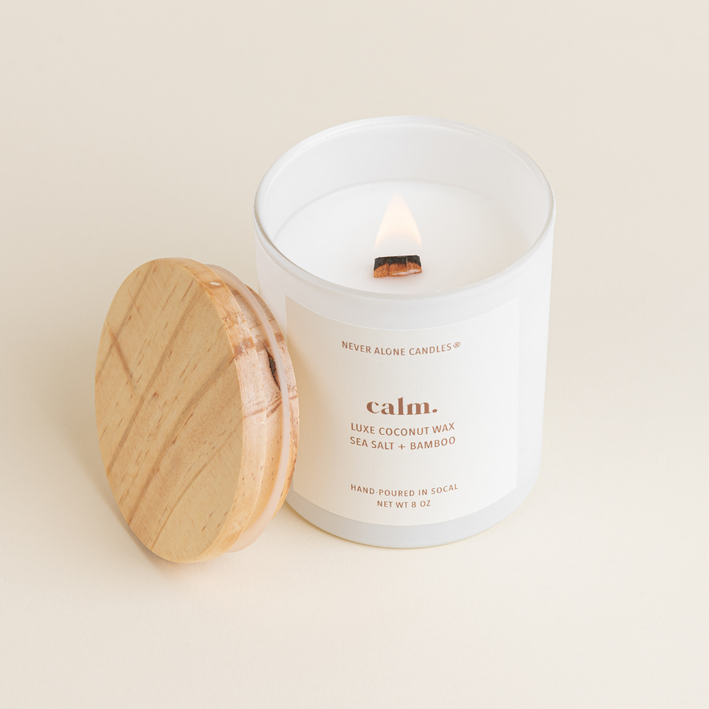 coconut wax candle with crackling wood wick